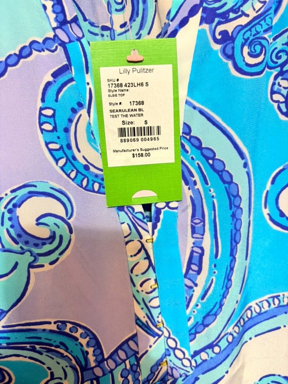 Lilly‎ Pulitzer Elsie silk blouse "Searulean Blue Test The Water" - Picture 5 of 6